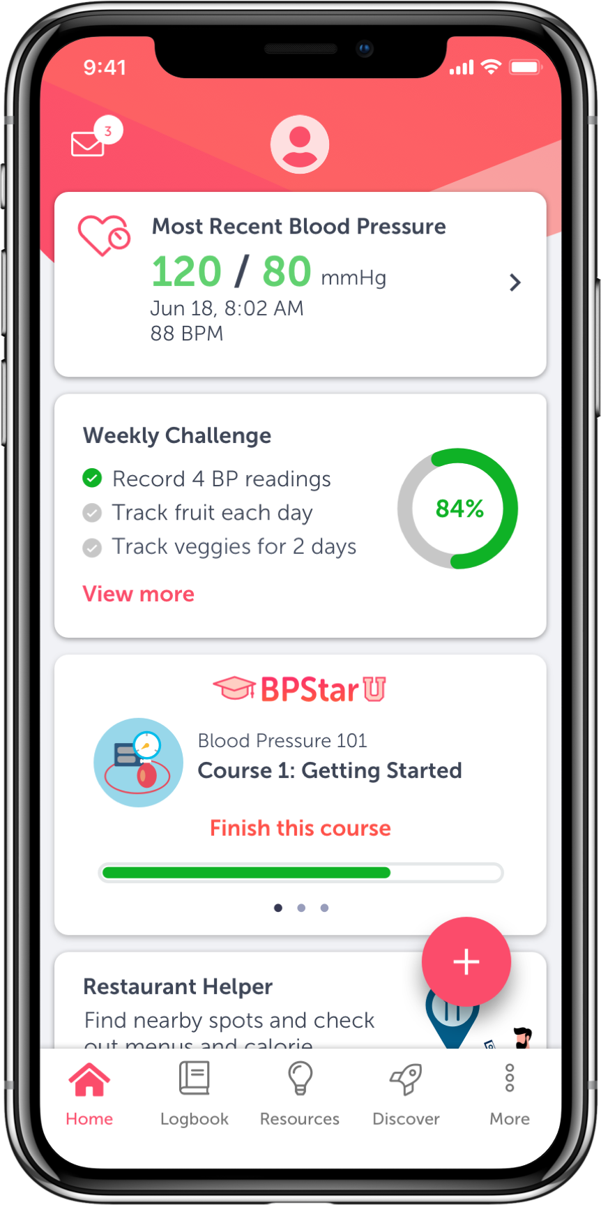 Chronic Care Management Platform BPStar Homescreen 5.6 v2 iPhone X Mockup 1