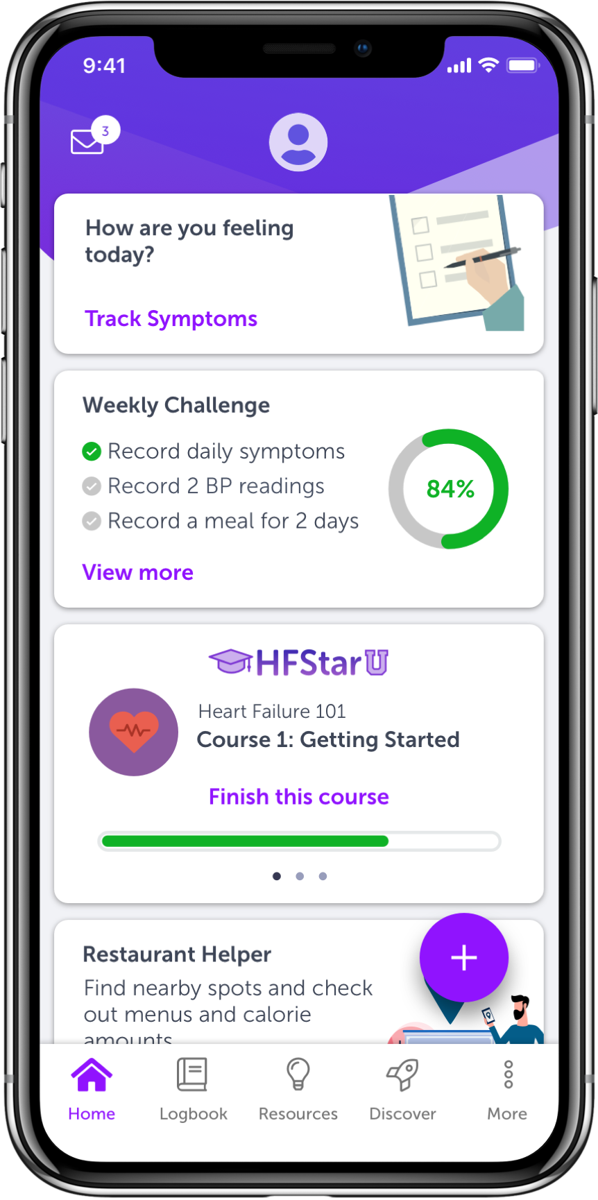 Chronic Care Management Platform HFStar Homescreen 5.6 v2 iPhone X Mockup 1