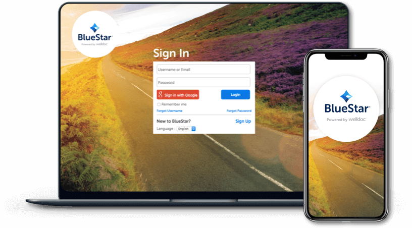 BlueStar app and laptop screen