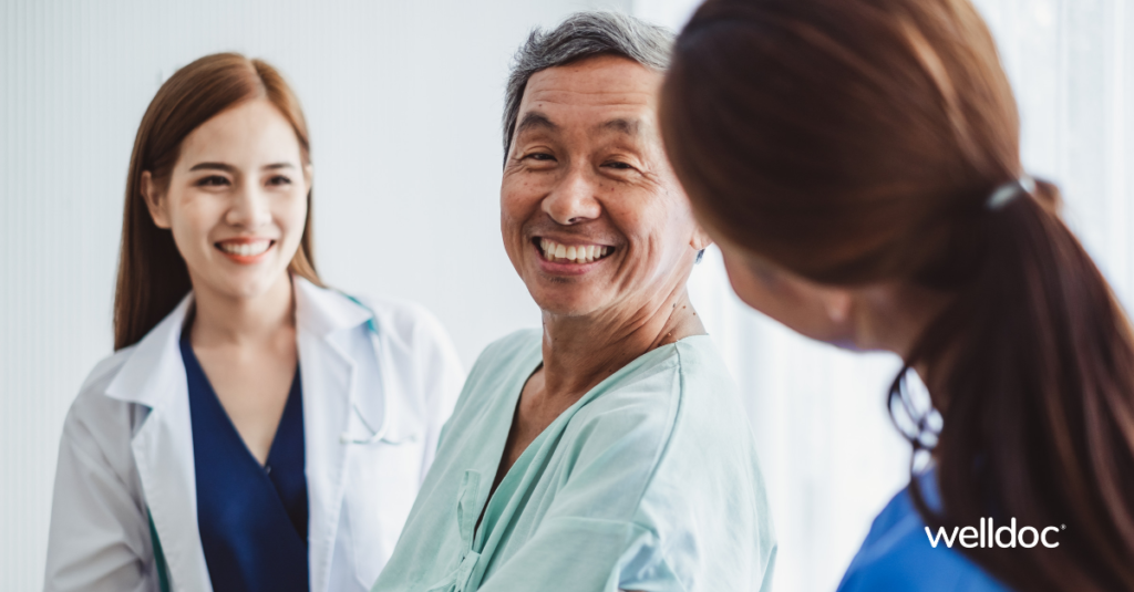 Medical professionals with an older patient