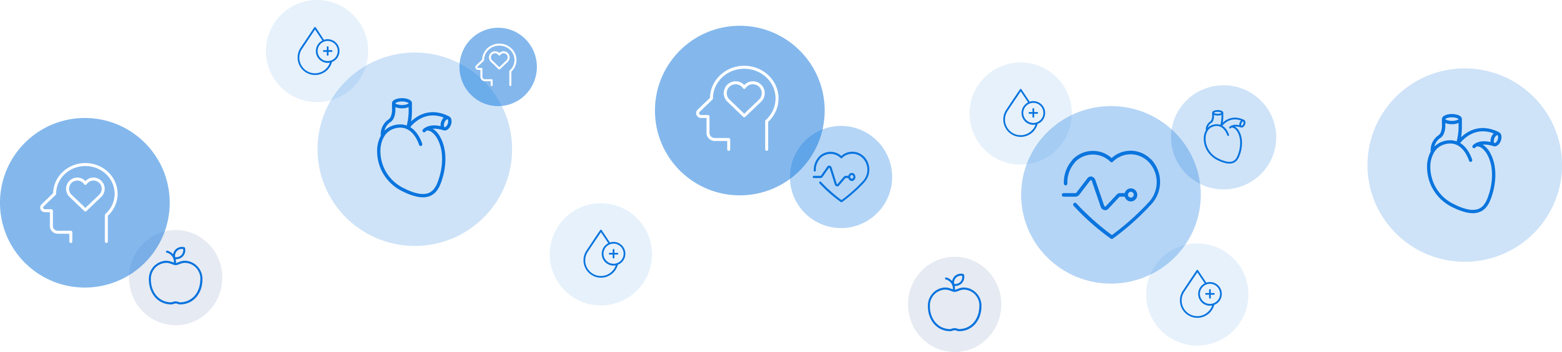 Graphic with icons in blue circles with different sizes, showing different chronic conditions