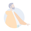 Semi transparent flat style illustration of a bearded male in yellow jacket